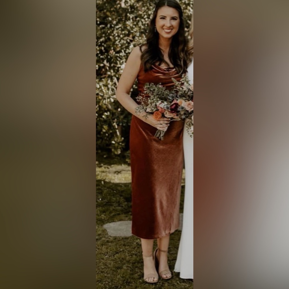 Jenny Yoo BHLDN Cowl Slip Midi Dress in Rust - Picture 7 of 7